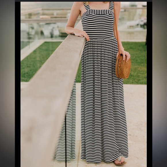 LOFT‎ blue white striped maxi dress Sz M - Picture 11 of 12